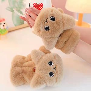 Plush Cat Gloves White Fluffy Half Finger Warm Winter Gloves For Women Cute Korean Style Ski Commuting Bike Use - Product Image 3