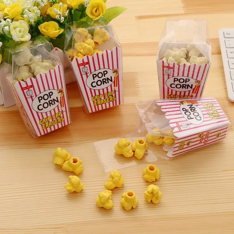 12 pz/scatola gomma da cancellare per Popcorn dei cartoni animati cancelleria giapponese gomme da cancellare a forma di popcorn creativi forniture gomme da cancellare per Popcorn Kawaii