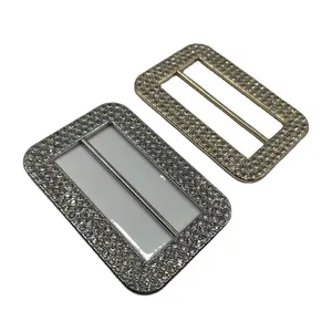 3-row diamond studded square metal waistband buckle