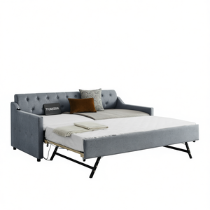 Divano letto singolo Linon Grey con letto estraibile e porta USB per la ricarica, mobile da soggiorno - Product Image 1