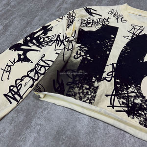 Chemise vintage surdimensionnée, fabrication de t-shirts à épaules tombantes, poids lourd, t-shirts à manches longues thermiques avec graphisme personnalisé, lavage à l'acide - Product Image 5