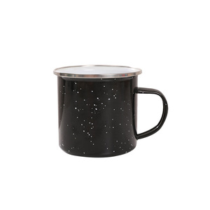 Taza de Café y Té de Metal Vintage Barata al por Mayor, Taza de Viaje Esmaltada Negra con Borde Plateado, Personalizada con Logotipo, para Regalo o Camping - Product Image 5