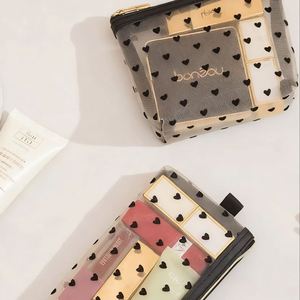 Ensemble de trousses de toilette transparentes en nylon à motif cœur, avec fermeture éclair, pour le rangement du maquillage, fabriqué en Chine - Product Image 5