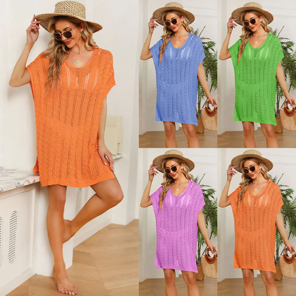 Enyen 2023 Beachwear Backless Women Dresses Hand Crochet Knitted Beachwear Dress Ladies Bodycon Summer Sun Dress for female