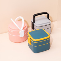 Boîte à bento portable de style japonais pour enfants Boîte à lunch double couche pour micro-ondes Boîte à lunch carrée ronde et étanche en plastique personnalisée
