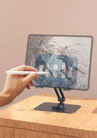Support de tablette en métal pivotant à 360° minimaliste, support de téléphone de bureau ergonomique réglable en hauteur pour les réunions en ligne