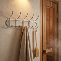Support mural polyvalent en acier au carbone argenté électrolytique à double rangée avec 5 crochets pour outils et sacs – Design minimaliste