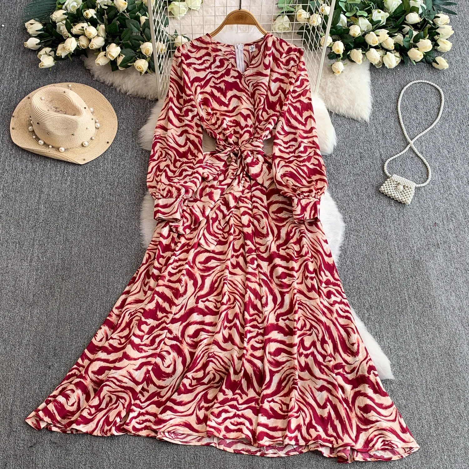 retro print maxi dress Champagne Vintage Print Linen Blend Maxi Dress