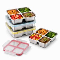 Boîte à lunch bento en acier inoxydable 304 LFGB, étanche, 4 compartiments, compatible micro-ondes, pour l'école et le bureau, logo personnalisé