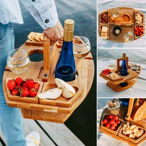 Tavolo da Picnic portatile in bambù naturale vassoio da vino in legno per frutta bicchieri da vino all'aperto tavolo portatile tavolo da picnic pieghevole multi-livello - Product Image 5