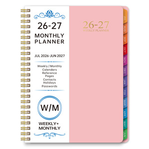 Agenda/Journal personnalisé imprimé sur mesure avec intercalaires mensuels colorés, carnet de planification hebdomadaire et mensuelle à spirale en PU rigide, juillet 2026 - <span class=keywords><strong>juin</strong></span> 2027 - Product Image 1
