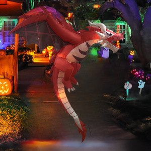 Dinosauro Gonfiabile di Halloween Rosso e <span class=keywords><strong>Bianco</strong></span> da 1,5m con LED e Effetto Fiamma, Drago Stile Americano per Decorazione Giardino e Feste - Product Image 4