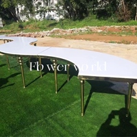 Table de banquet de luxe en acier inoxydable pour dîner, événement, fête, mariage, table en verre demi-lune serpentine