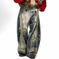 Jeans MZN 2025 personnalisés avec logo brodé, effet vieilli, taille haute, coupe droite évasée, fermeture boutonnée, style Hip Hop, imperméables