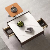 Table basse moderne en bois avec plateau en marbre carré pour salon appartement - Pliable Durable et écologique