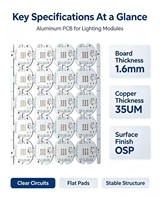 Circuit imprimé en aluminium LED personnalisé, couche de cuivre 35UM, traitement de surface OSP, certifié RoHS et UL, circuit imprimé pour source de lumière LED