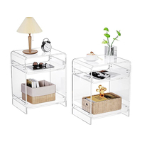Ensemble de 2 tables d'appoint modernes en acrylique, table pour tourne-disque avec étagère de rangement, table d'appoint transparente, table de chevet, meubles de salon