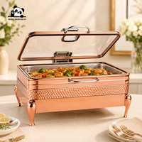 Chafing Dish Buffet-Set Edelstahl Rechteckiger Speisenwärmer Roségold Glasdeckel für Hotel Restaurant Catering