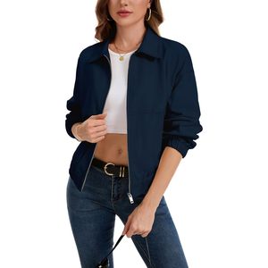 Veste courte zippée pour femme, style décontracté, légère, pour l'automne, avec ourlet et poignets élastiques - Product Image 4