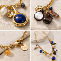 Collier personnalisé Mylove, style bohème, plaqué or 18 carats, laiton, agate lapis, perle, pierre naturelle, charme pour femme, idéal pour les fêtes