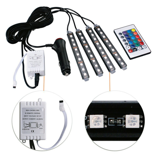 Car LED RGB Atmosphere Strip Light Remote Voice Control Interior Styling Decorative RGB LED Dynamic Ambient Strip Light