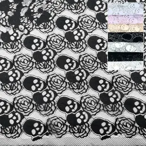 Halloween decoration lace fabric skull lace mesh black ghost head flower tablecloth stage fabric