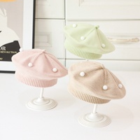 Herbst-Winter Lässige Baby-Baskenmütze, Modische Vielseitige Unisex Gestrickte 3D-Stickerei 100% Wolle Malermütze, Trendige Strickmütze für