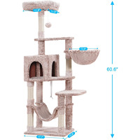 Tour à chat écologique de style classique à 4 niveaux, condo pour chat d'intérieur, grand hamac, poteaux à gratter recouverts de sisal, carton en bois