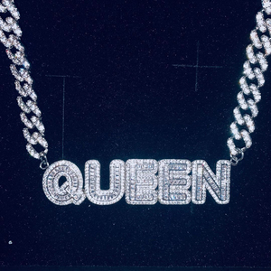 사용자 정의 아이스 아웃 알파벳 힙합 쥬얼리 여성 목걸이 편지 맞춤 이름 다이아몬드 쿠바 체인 펜던트 목걸이 - Product Image 6
