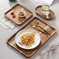 Plateau rectangulaire en bois d'acacia, plateau de service, plateau à thé, fruits, légumes, pain, gâteau, plateau de service, fruits secs, collation, petit-déjeuner