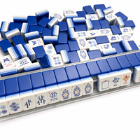 En gros, en stock : Jeu de 160 tuiles de Mahjong américain de luxe en porcelaine bleue et blanche, gravées au laser, en acrylique, format voyage