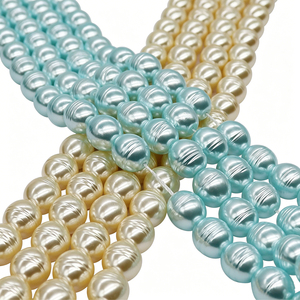Perle di Vetro Premium 10x11mm Blu Cielo Oro Chiaro, a Filo, Forma Barocca, Perle Sciolte con Nucleo Pesante per Gioielli Oceanici Fai da Te e Arte - Product Image 4