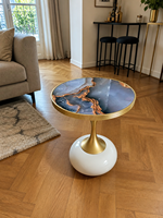 Table d'appoint ronde en MDF imprimé, directement de l'usine, avec piétement en fer doré et base sculpturale blanche pour salon, hôtel, OEM, ODM