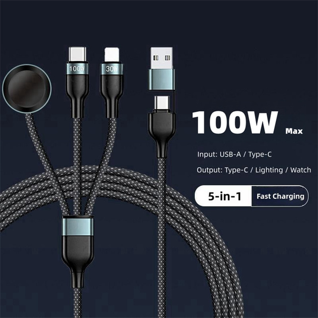 3 in 2 Magnetic Wireless Charger PD 100W Cable USB C Fast Charging for iPhone 17 16 Pro Max Plus & for iphone Watch