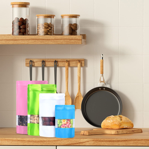 Sachet d'emballage alimentaire en aluminium avec fermeture éclair, argenté, 250 ml, pour bonbons, refermable, compostable, 200 g, en papier kraft, semi-transparent, à fond plat - Product Image 4