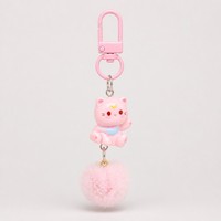 Porte-clés pompon chat, breloque de téléphone, anneau porte-clés, boule en peluche mignonne de dessin animé, accessoire de sac, vente en gros, personnalisé