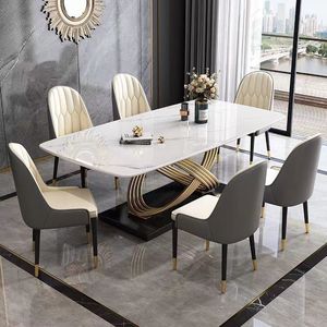 Mesa de Comedor de Losa de Piedra con Sillas, Estilo Italiano, Moderno, Sencillo, de Lujo Ligero, para Restaurante, Apartamento Pequeño, Rectangular, Plegable - Product Image 2