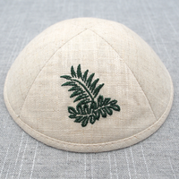 Kipá de Lino TopKipot con Bordado de Hojas, Gorro Judío Personalizable, Sombrero Hebreo, Cubrecabeza Judío, Kipás al por Mayor para Regalo