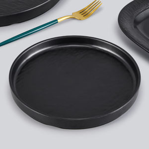 <strong>Black</strong> Round Melamine Steak <strong>Plate</strong>, Sushi &amp; BBQ Serving Tray, Ceramic-Look Western Dinner <strong>Plate</strong> for Restaurant Use - Product Image 5
