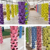 Pot Bunga Menara Vertikal Plastik PP yang Dapat Ditumpuk untuk Rumah dan Kebun, Hidroponik, Penanaman Tanah, Diameter 35*20cm, Gaya Klasik untuk Bunga