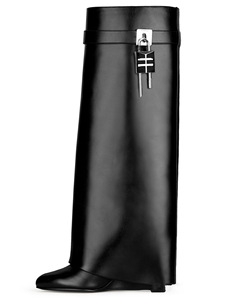 Bottes longues à talon compensé pour femme avec système de verrouillage, rehaussant la taille, toutes saisons - Product Image 1