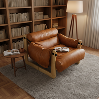 Fauteuil de salon moderne du milieu du siècle en cuir véritable haut de gamme avec pieds en bois massif pour la maison, le bureau, le salon, la chambre à coucher