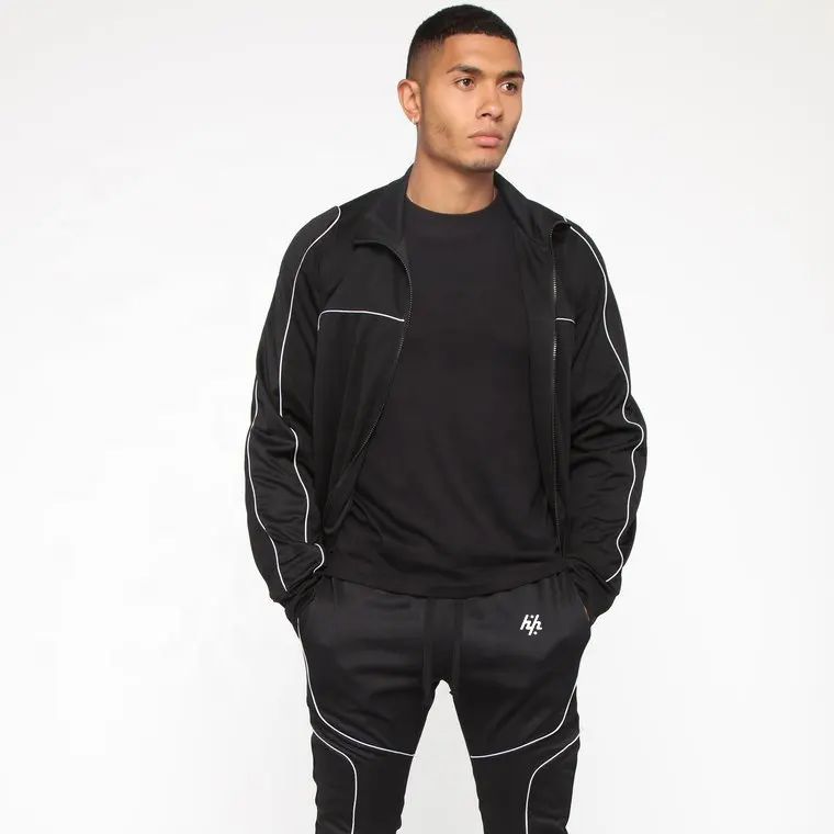 Männer Großhandel Custom Top Verkauf 2021 Schwarz Weiß Piping Trainingsanzug Dünne Trainingsanzug Männer Plain Slim Fit Männlichen Sweatsuit Plus Größe