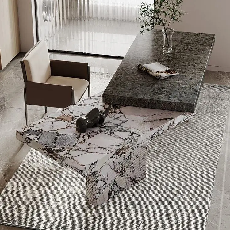 Mesa de oficina de lujo, escritorio de estudio de creatividad de mármol natural, oficina moderna en casa