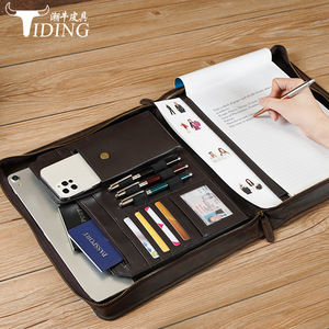 กระเป๋าเอกสารหนังวัวแท้ Tiding Business ขนาด A4 พร้อมช่องใส่แท็บเล็ต กระเป๋าจัดระเบียบสำนักงานแบบคลาสสิก สีน้ำตาลเข้ม - Product Image 2