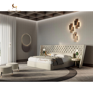 Italian Modern Luxury Solid Wood <b>Frame</b> Grery Genuine Leather King <b>Size</b> Double <b>Bed</b> - Product Image 2