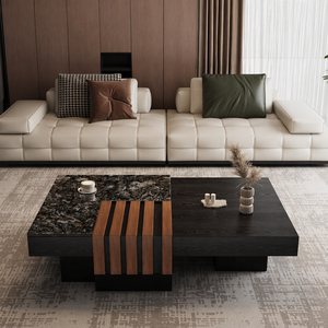 Tavolino da Caffè Moderno Minimalista in Marmo con Contenitore, <span class=keywords><strong>Arredamento</strong></span> per <span class=keywords><strong>Soggiorno</strong></span>, <span class=keywords><strong>Rettangolare</strong></span> Nero in Legno Massello Stile Mid-Century - Product Image 2