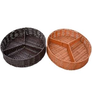 سلة تخزين من الروطان الصديق للبيئة بثلاثة أقسام ومقابض للسوبر ماركت والمطبخ لحفظ الفواكه والخبز - Product Image 6