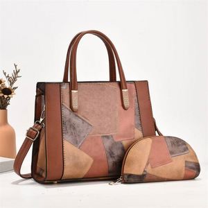 Trendy Geometric Colorful PU Handbags <b>Large</b> Capacity Leather Tote Bag Purse <b>Set</b> 2pcs - Product Image 2