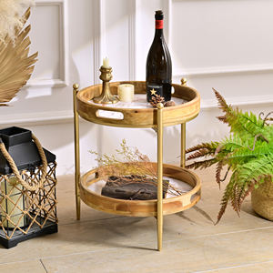 Ensemble de table basse et table d'appoint INNOVA de style européen antique, en bois durable, design rond, avec pieds en métal - Product Image 2